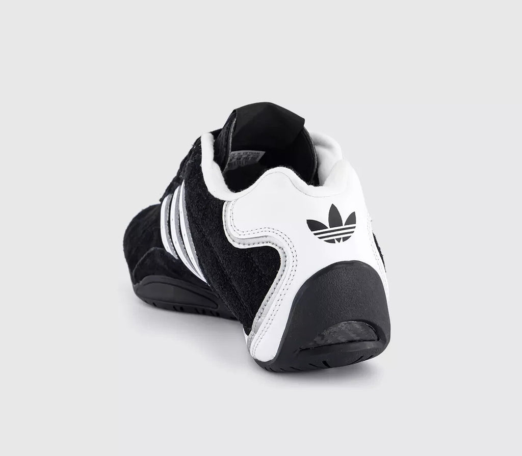 adidas Adiracer Lo Trainers Core Black White Silver Metallic and White