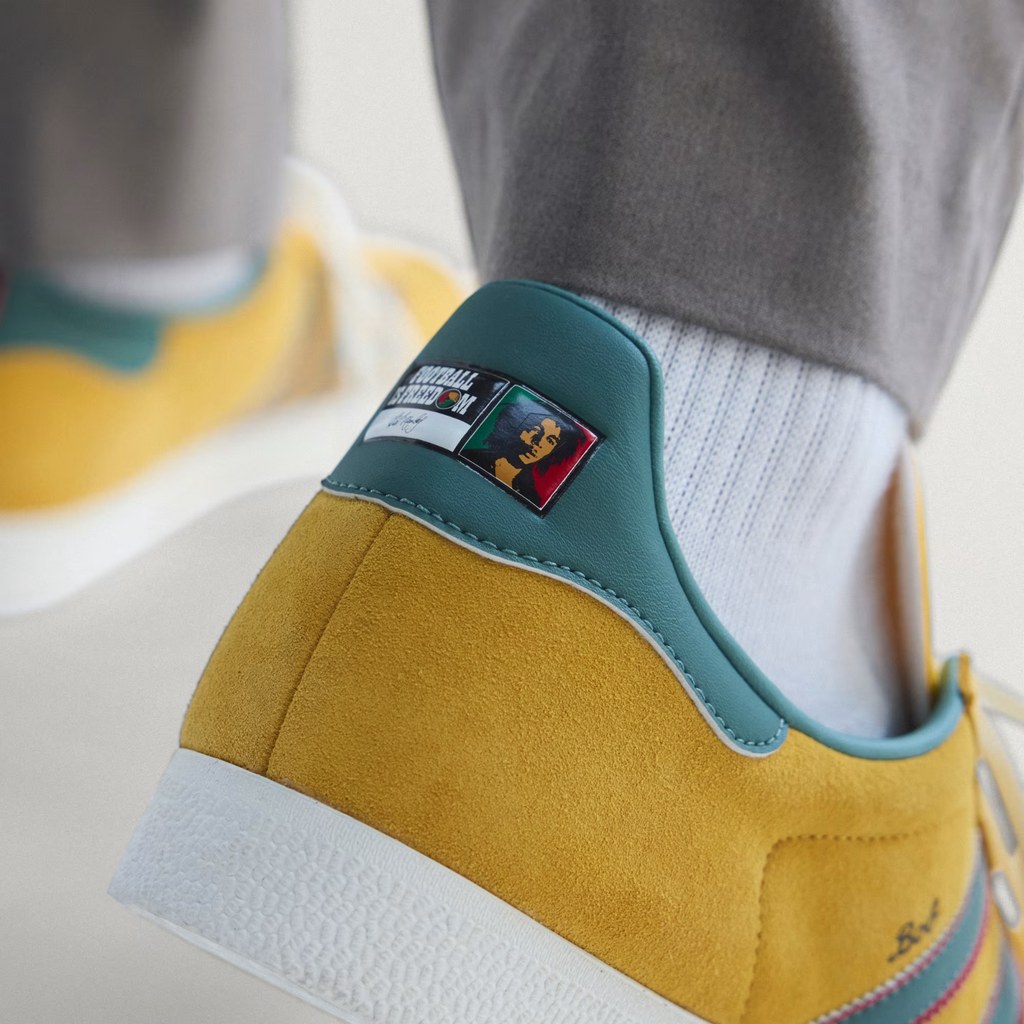 adidas Gazelle Jamaica x Bob Marley Shoes in Gold and White / Green