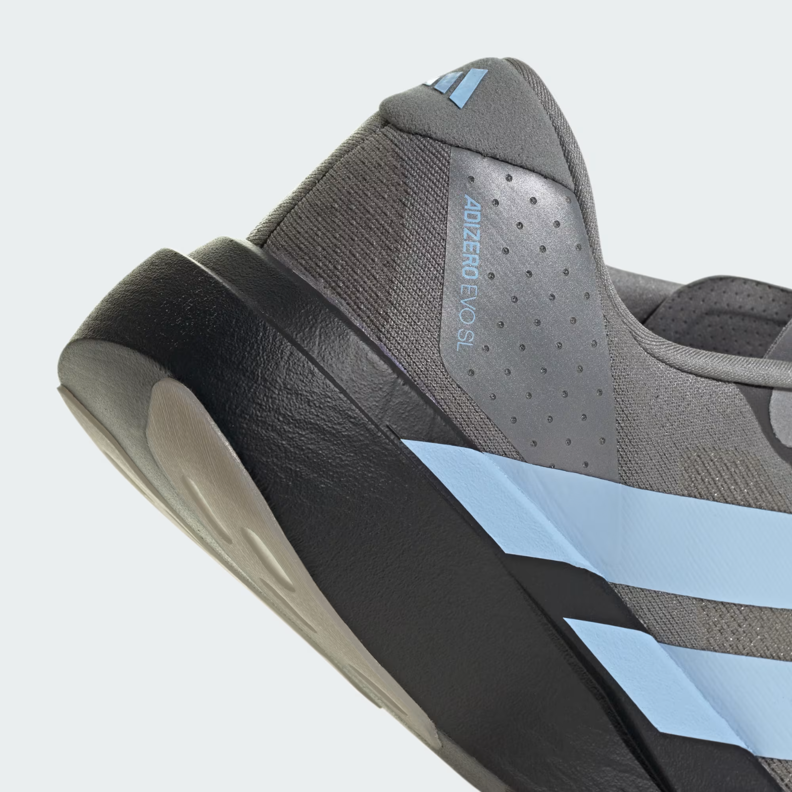 Adidas Adizero Evo SL Shoes in Grey Three/Glow Blue/Core Black