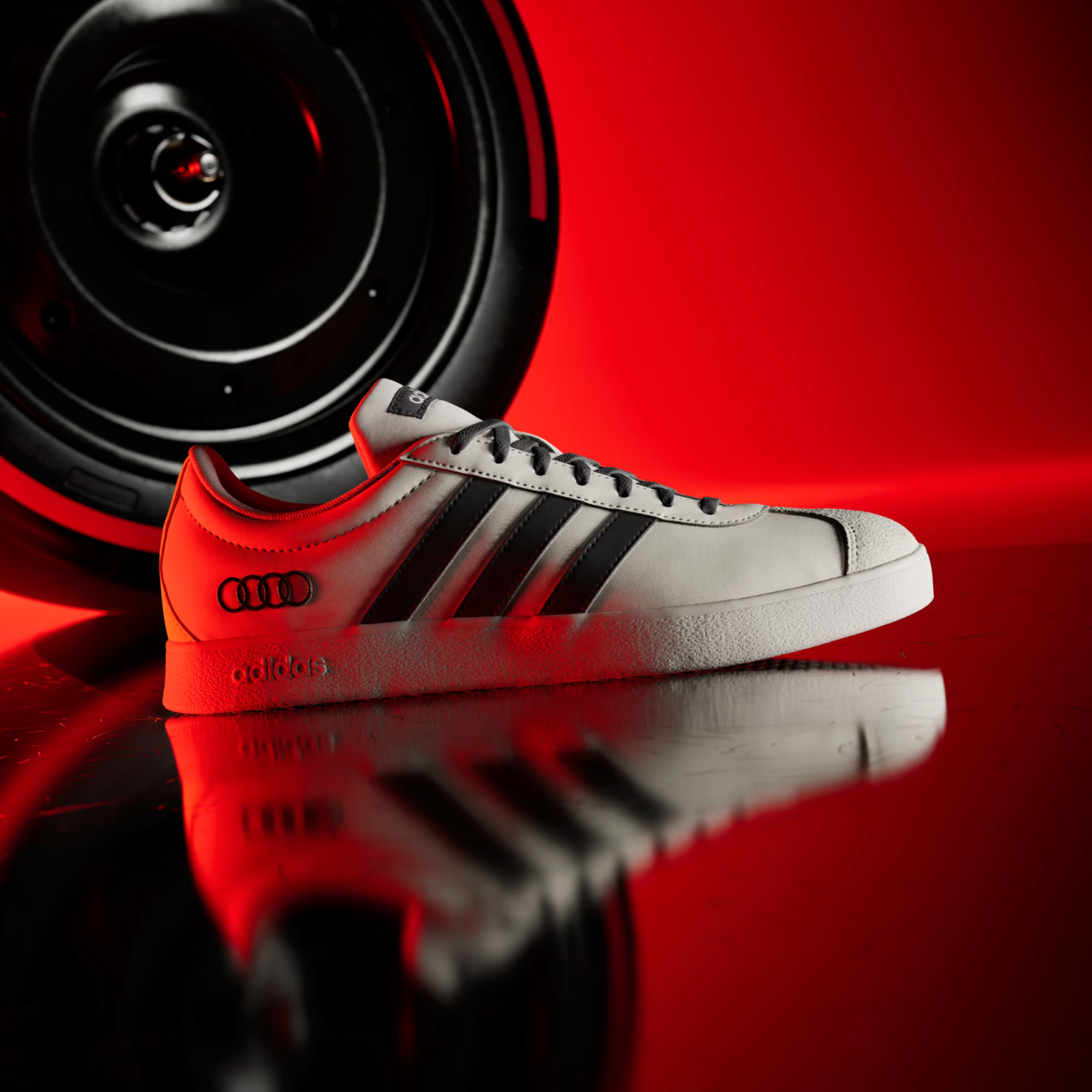 Adidas AUDI F1 TEAM VL COURT SHOES in Chalk Pearl / Utility Black / Hi-Res Red