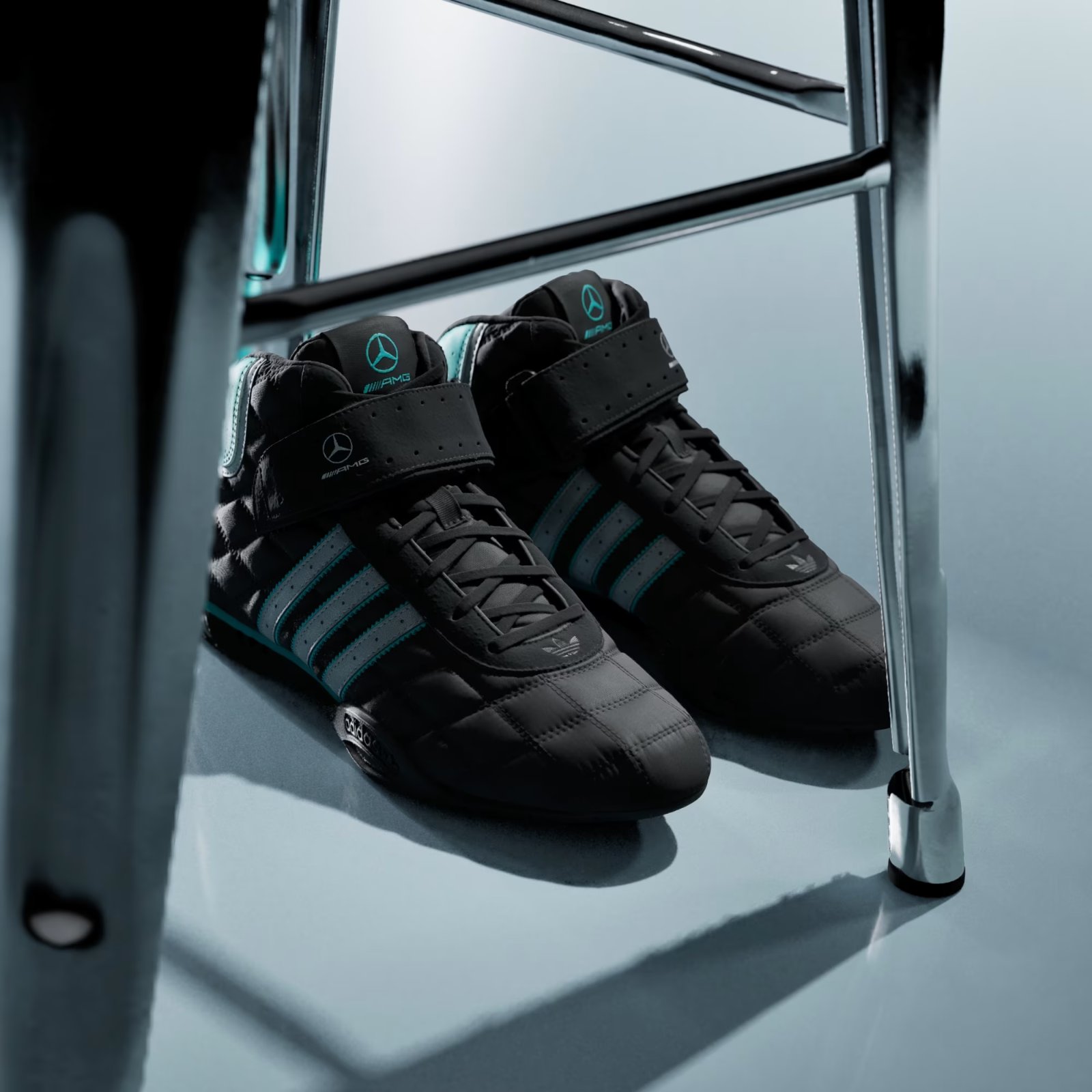 Adidas ADIRACER HI MERCEDES AMG PETRONAS F1 TEAM SHOES in  Black / Matte Silver