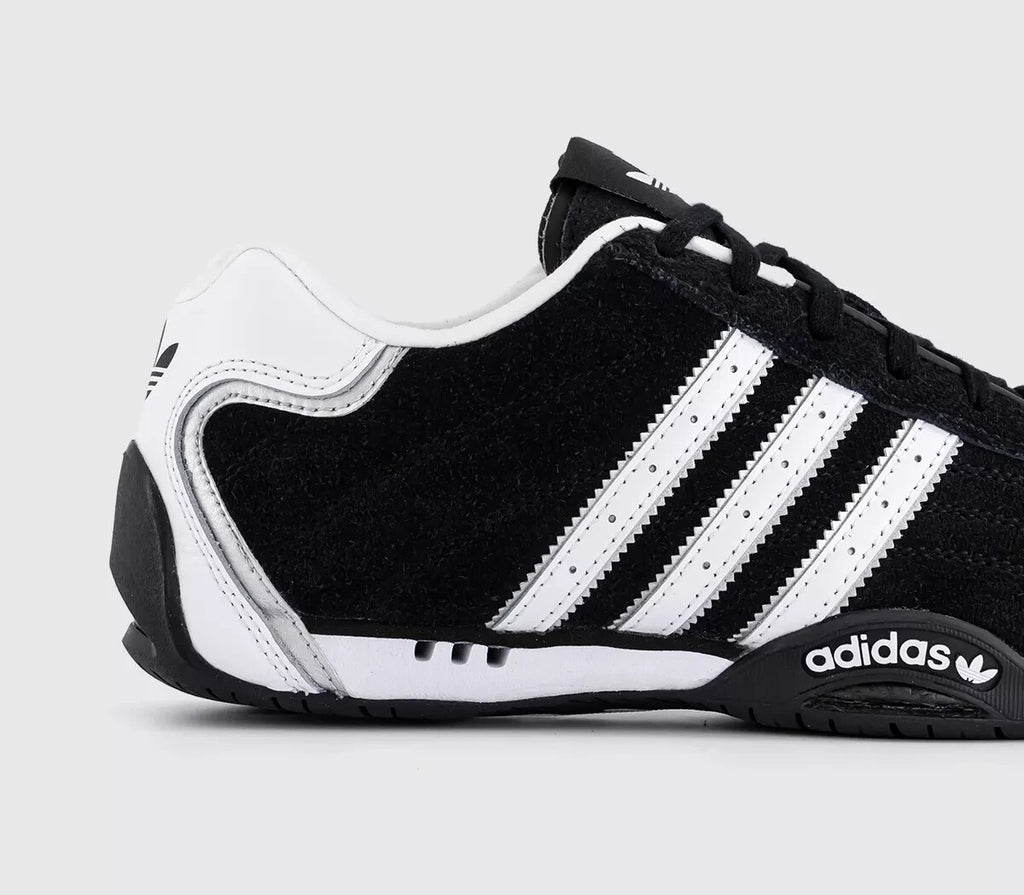 adidas Adiracer Lo Trainers Core Black White Silver Metallic and White
