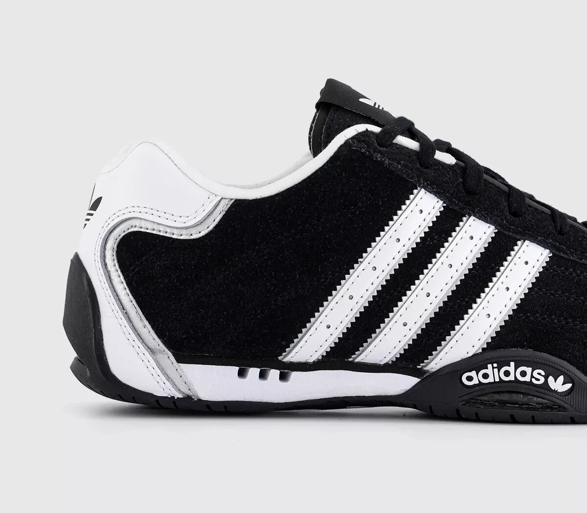 adidas Adiracer Lo Trainers Core Black White Silver Metallic and White