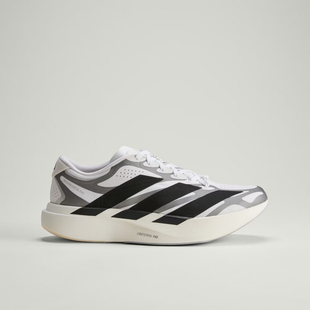 Adidas ADIZERO EVO SL EXO Shoes in Cloud White/Core Black/Iron Metallic