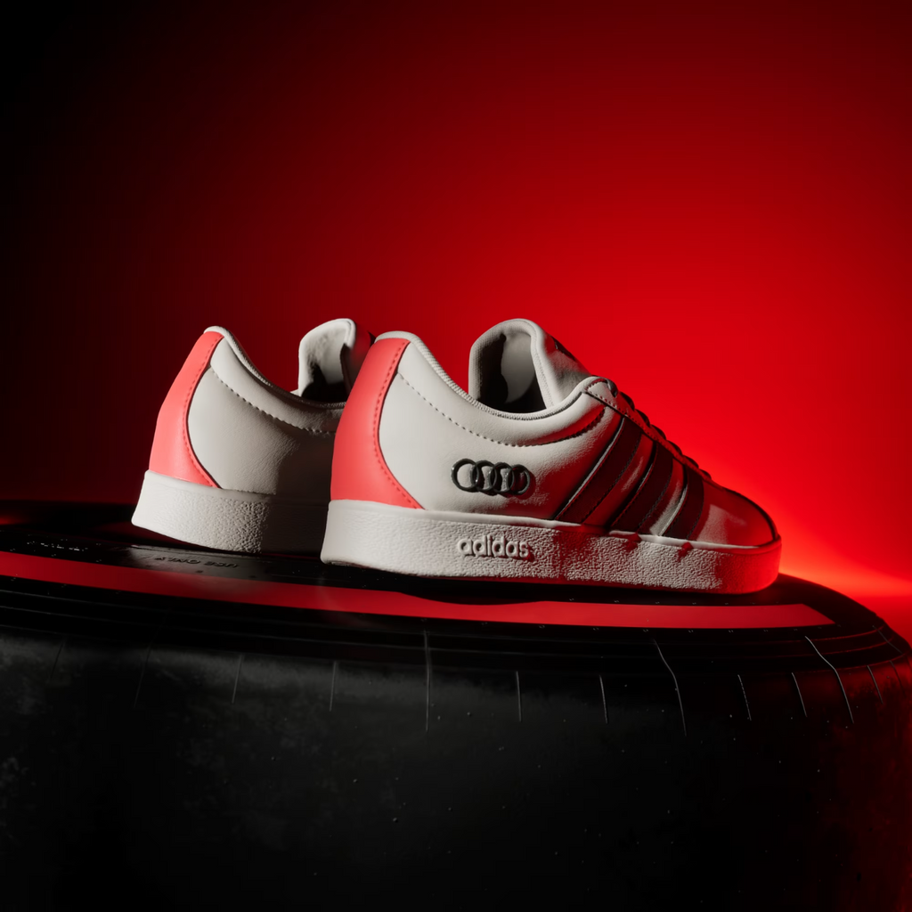 Adidas AUDI F1 TEAM VL COURT SHOES in Chalk Pearl / Utility Black / Hi-Res Red