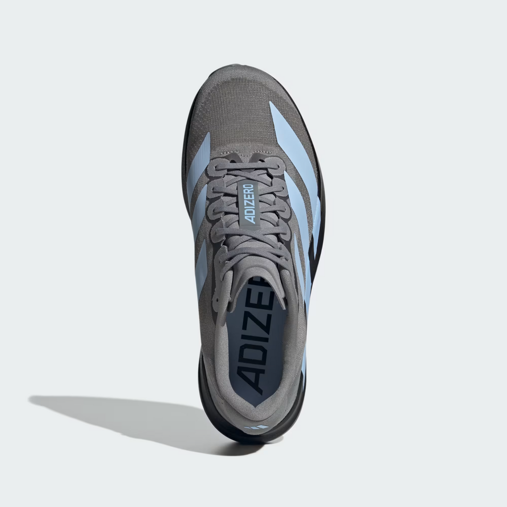 Adidas Adizero Evo SL Shoes in Grey Three/Glow Blue/Core Black