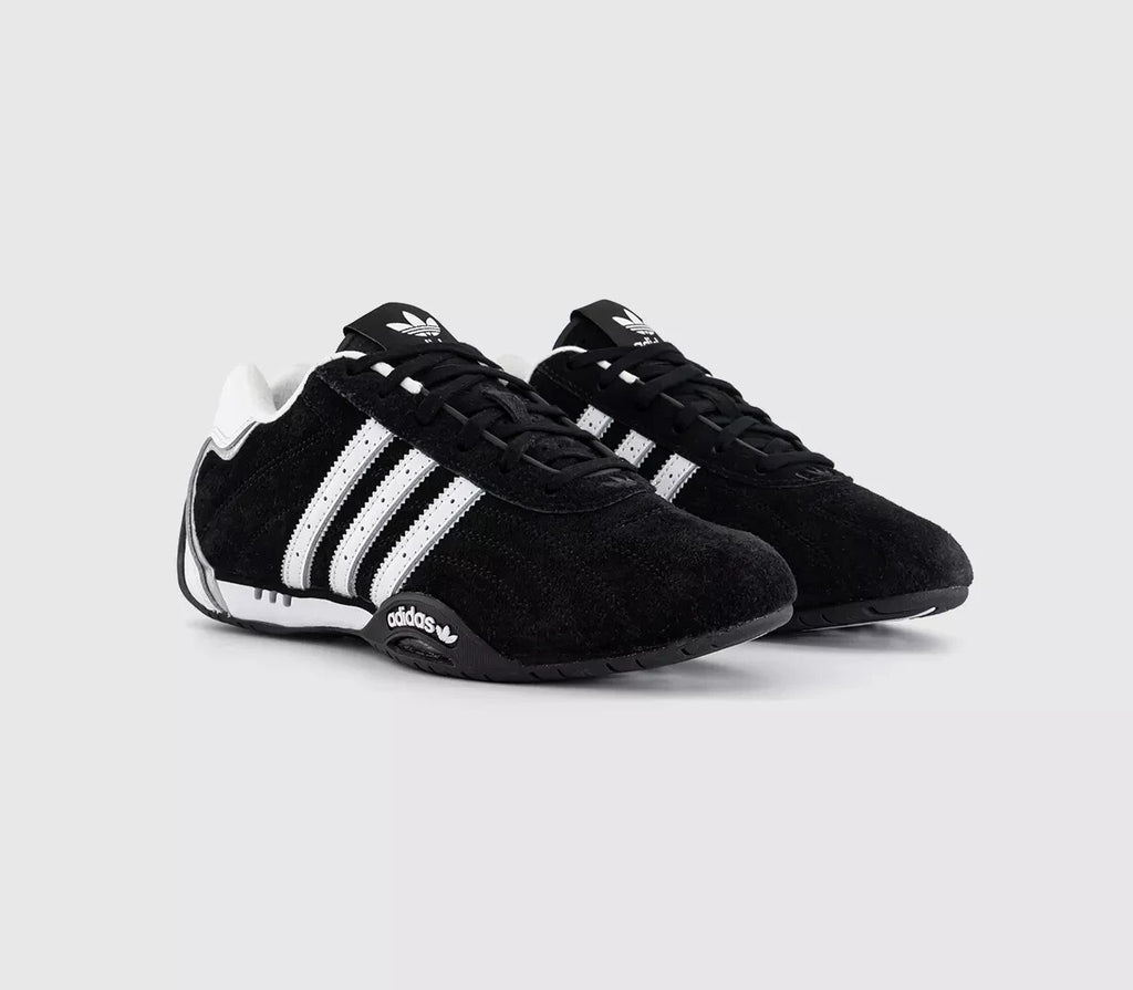 adidas Adiracer Lo Trainers Core Black White Silver Metallic and White