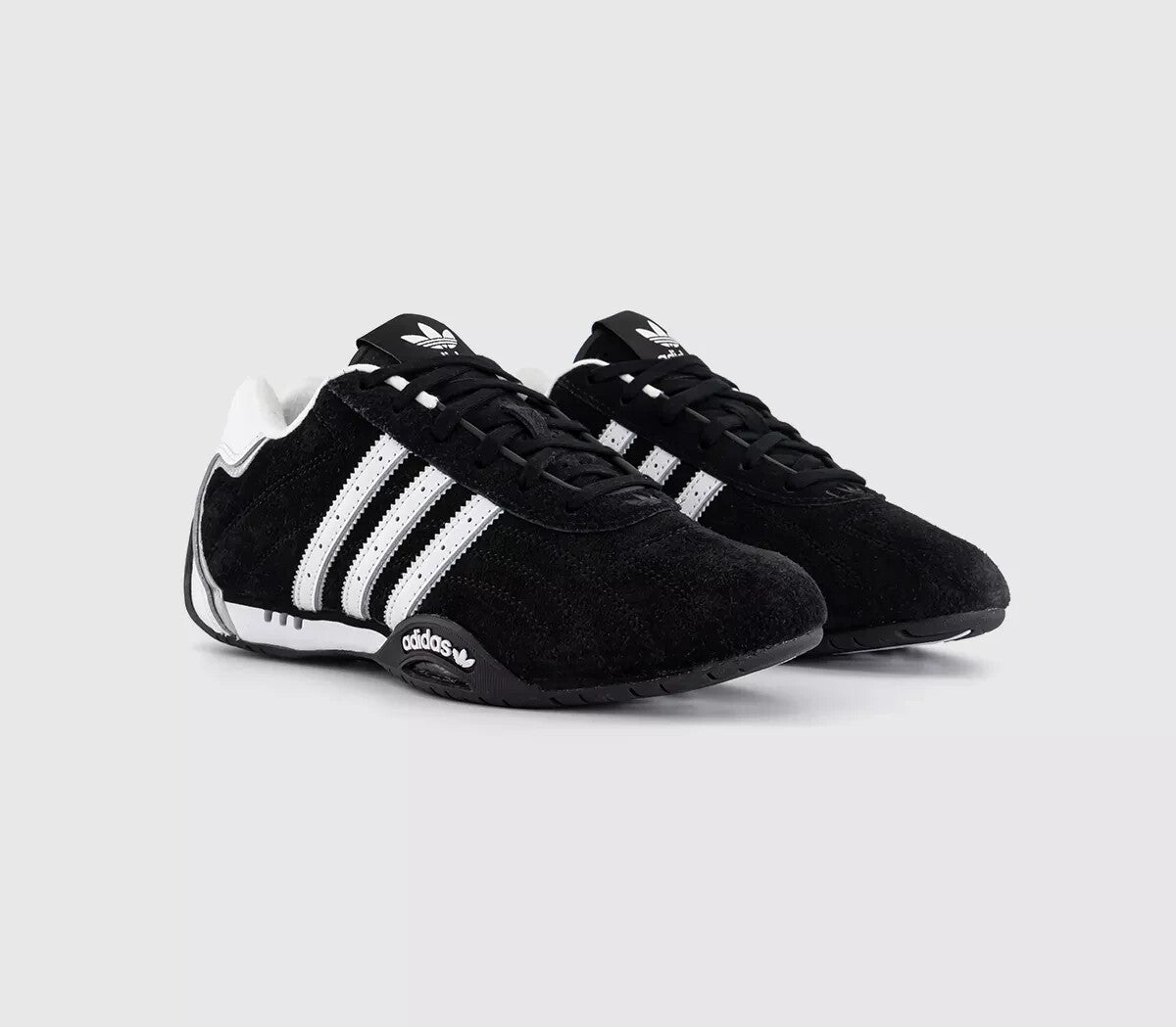 adidas Adiracer Lo Trainers Core Black White Silver Metallic and White