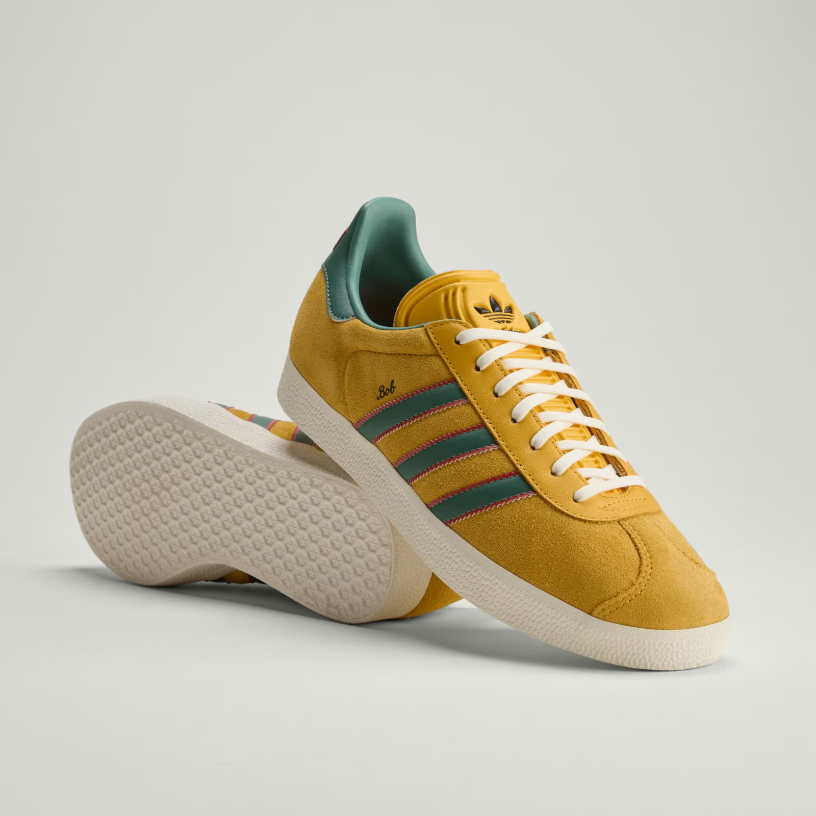 adidas Gazelle Jamaica x Bob Marley Shoes in Gold and White / Green