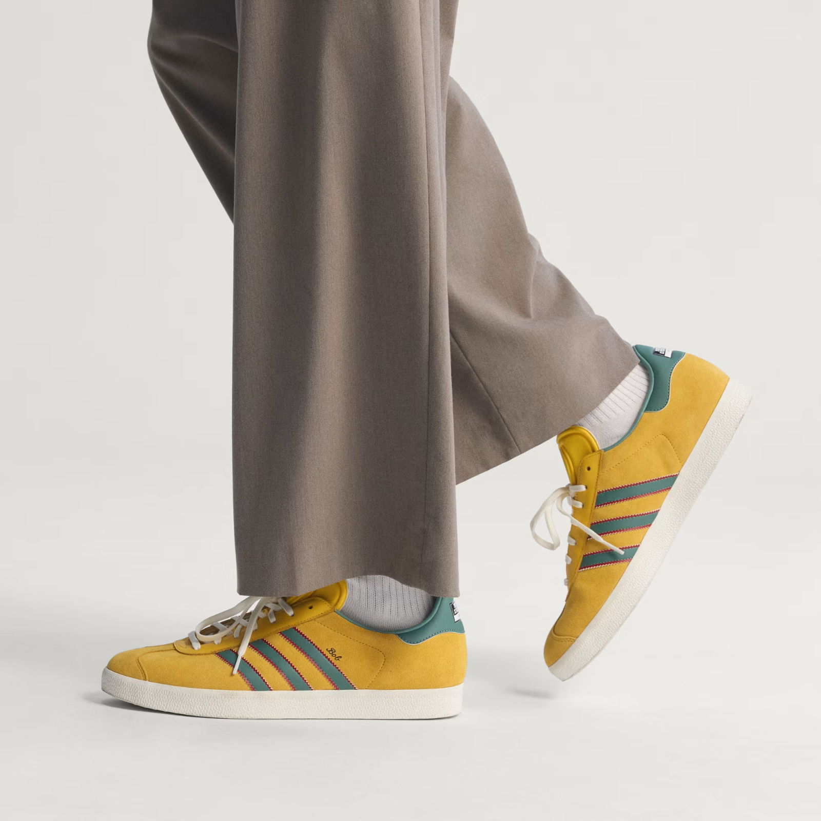 adidas Gazelle Jamaica x Bob Marley Shoes in Gold and White / Green