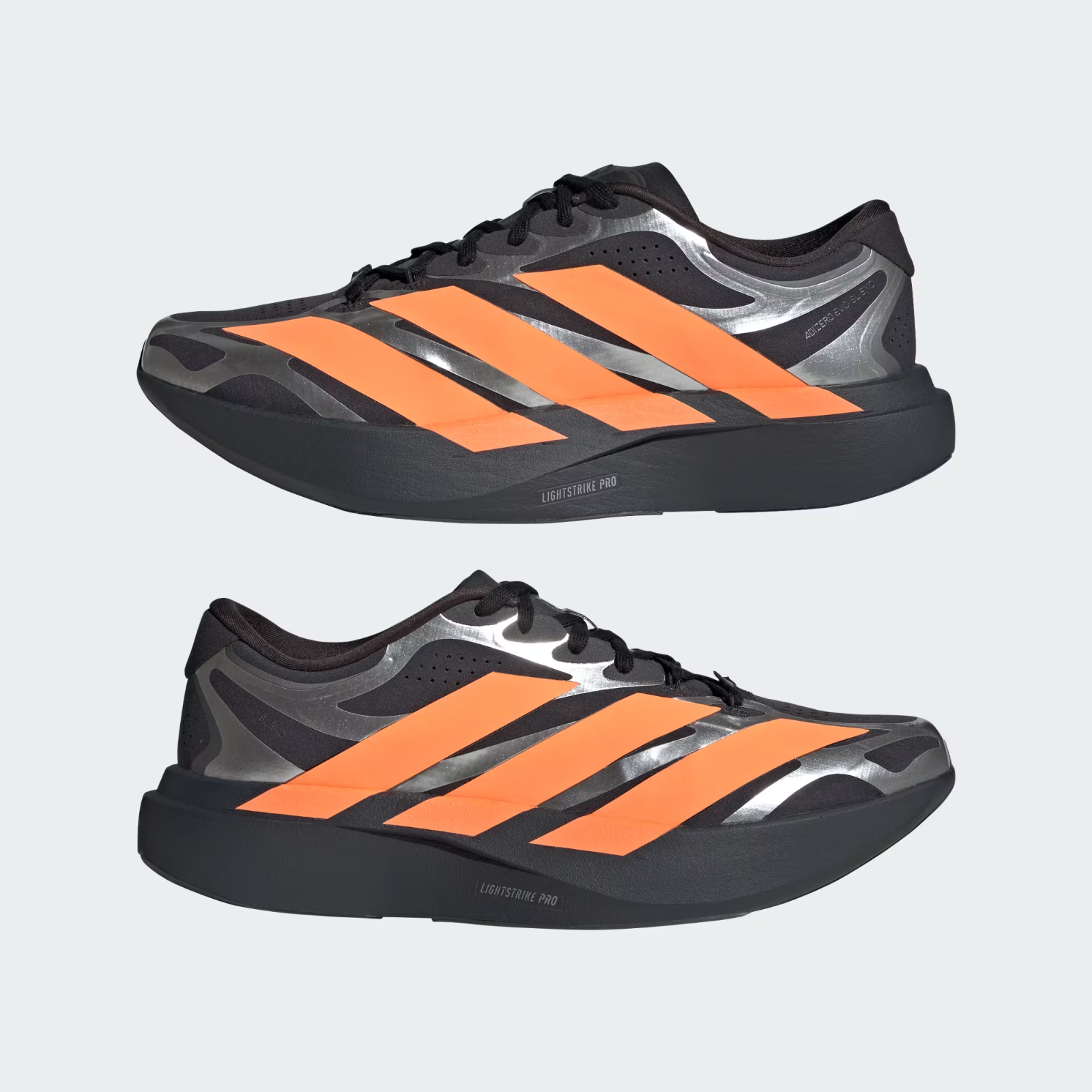 Adidas ADIZERO EVO SL EXO Shoes in Carbon/Lucid Orange/Silver Metallic