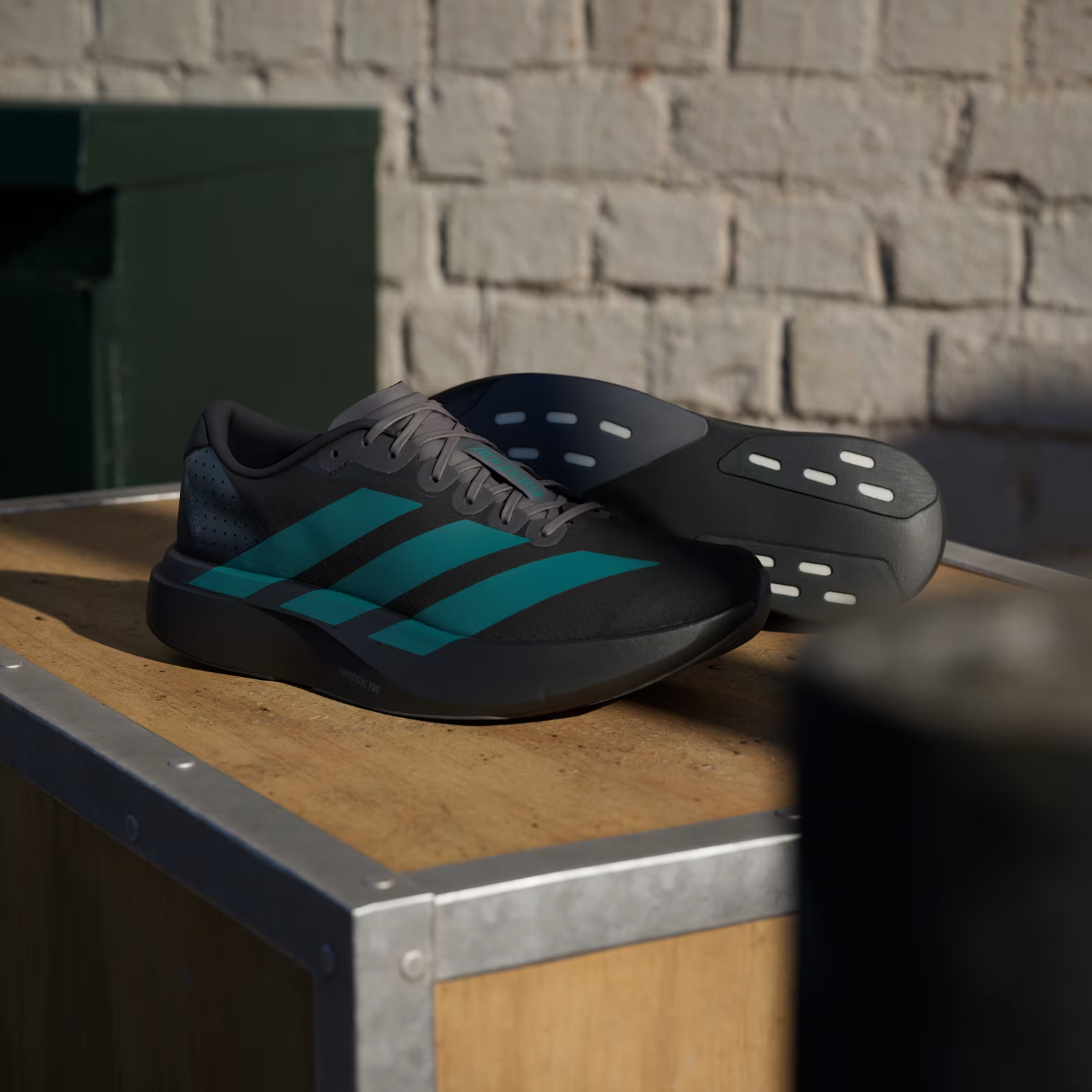 Adidas Adizero Evo SL Shoes in Black/Pure Teal/Grey Four