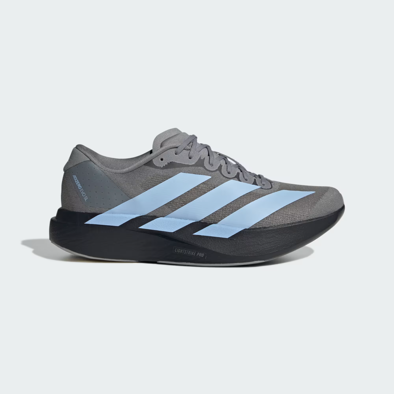 Adidas Adizero Evo SL Shoes in Grey Three/Glow Blue/Core Black