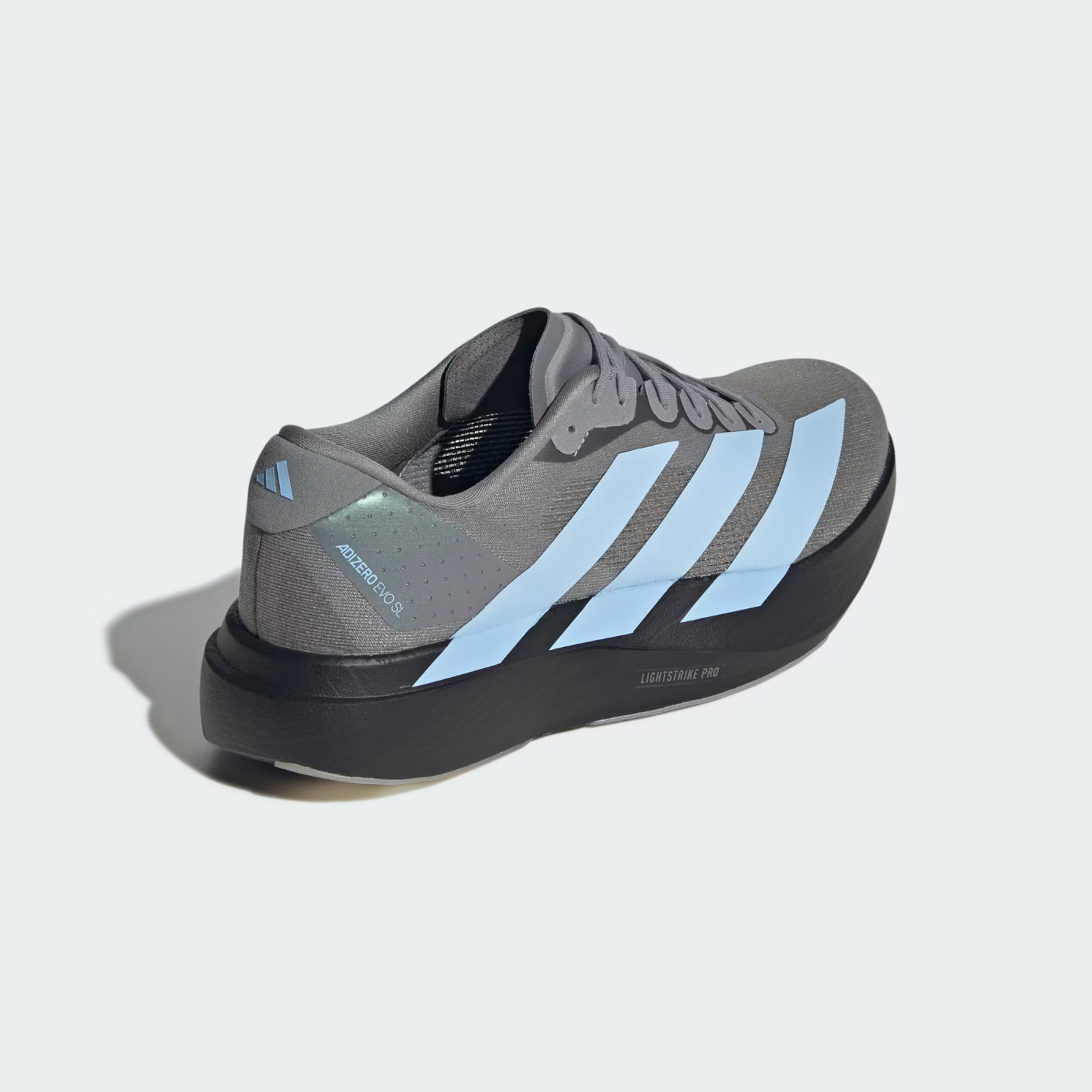 Adidas Adizero Evo SL Shoes in Grey Three/Glow Blue/Core Black
