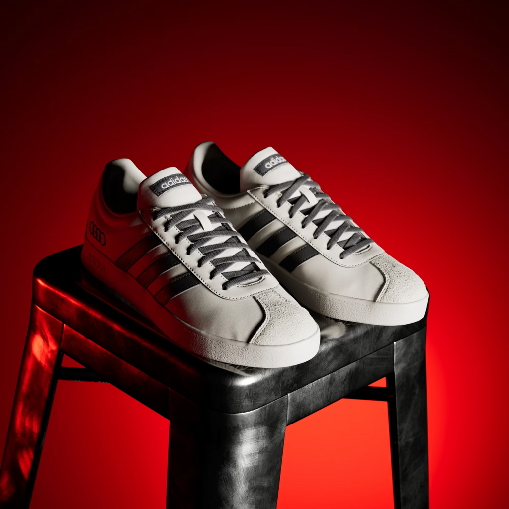 Adidas AUDI F1 TEAM VL COURT SHOES in Chalk Pearl / Utility Black / Hi-Res Red