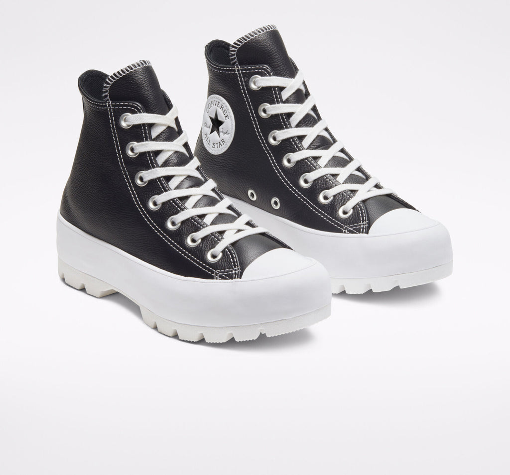 Converse Chuck Taylor All Star Lugged Leather Shoes in Black and White UK 8.5