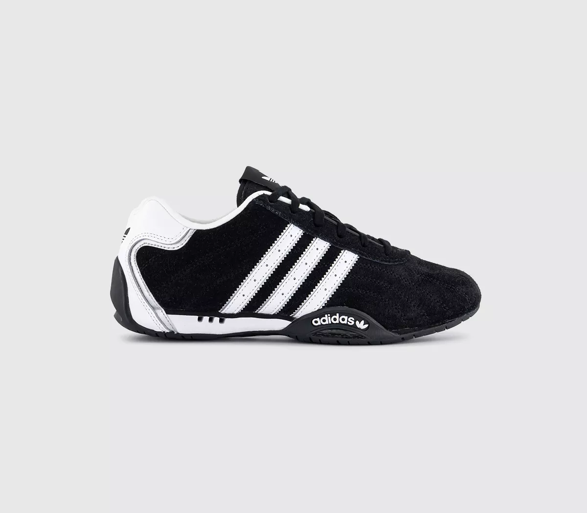 adidas Adiracer Lo Trainers Core Black White Silver Metallic and White
