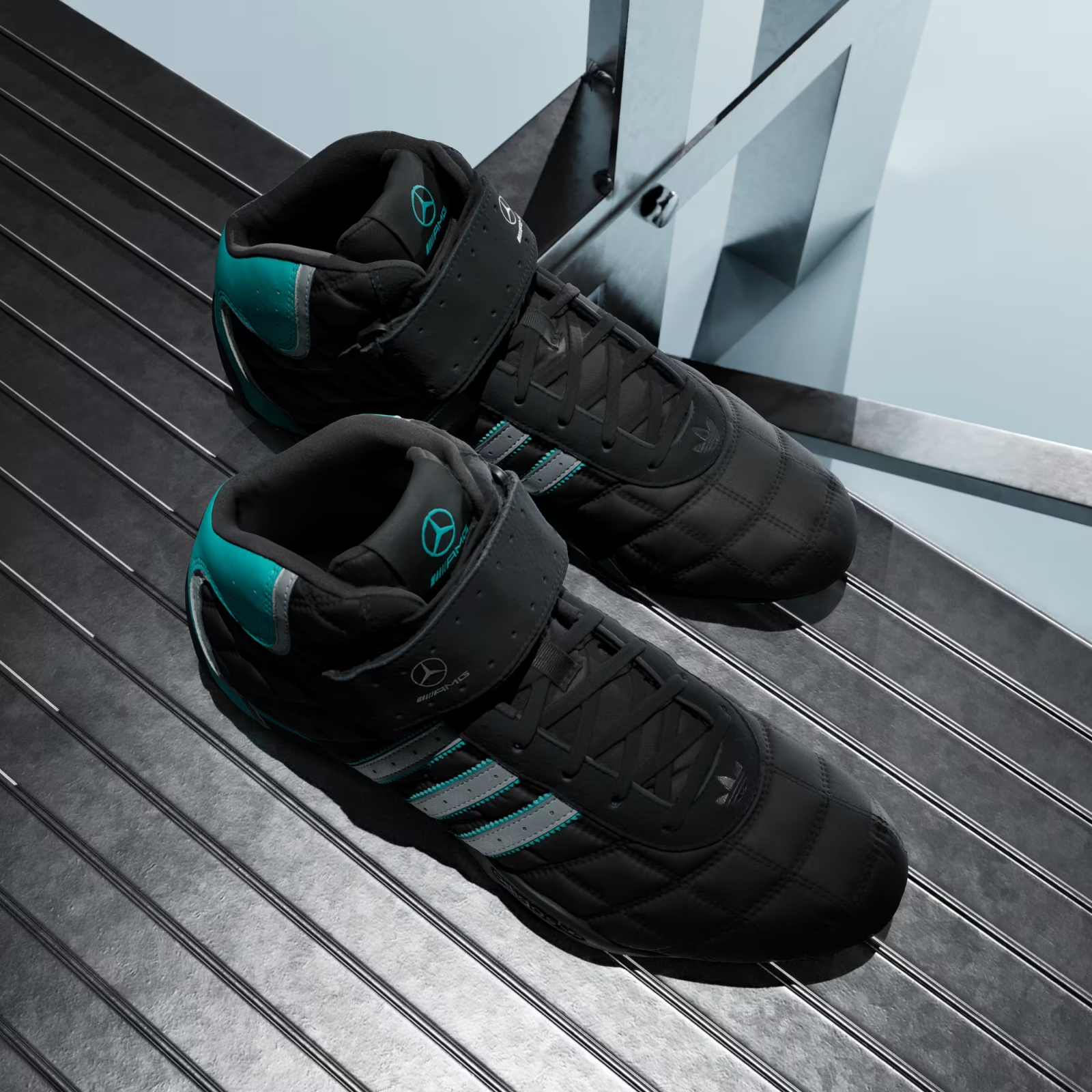 Adidas ADIRACER HI MERCEDES AMG PETRONAS F1 TEAM SHOES in  Black / Matte Silver