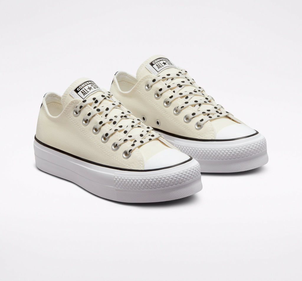 Converse Womens Chuck Taylor All Star Lift Platform Polka Dots Shoes Ecru