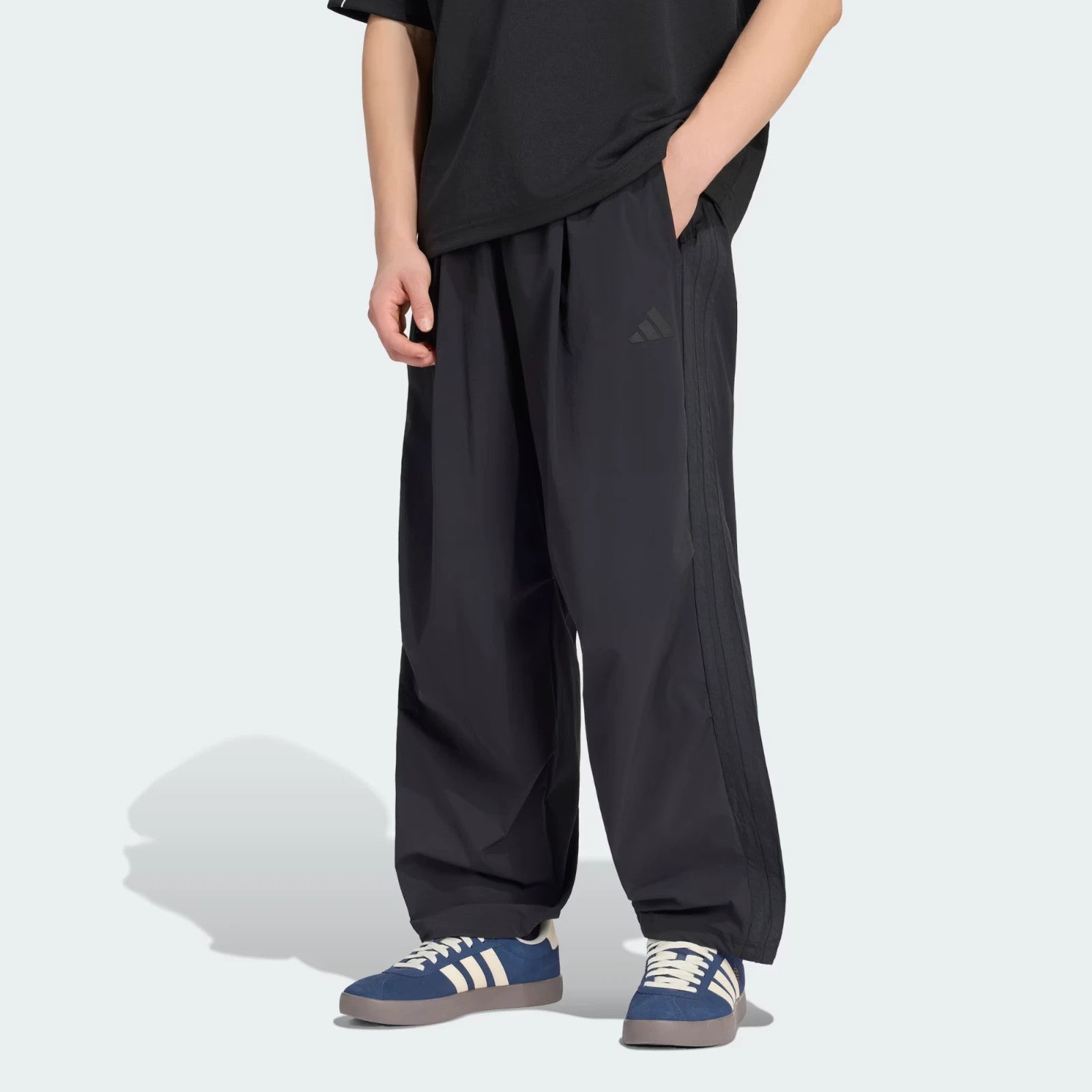 Adidas Men's City Tech 3 Stripes Loose Fit Tracksuit Bottoms Black