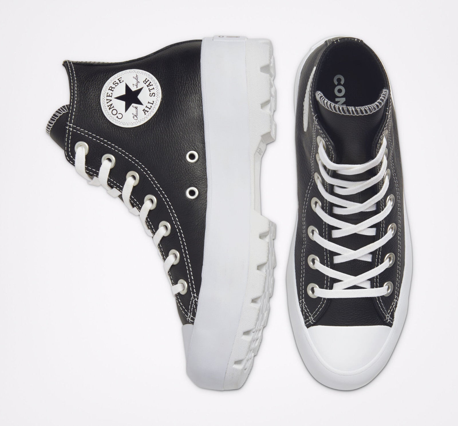 Converse Chuck Taylor All Star Lugged Leather Shoes in Black and White UK 8.5