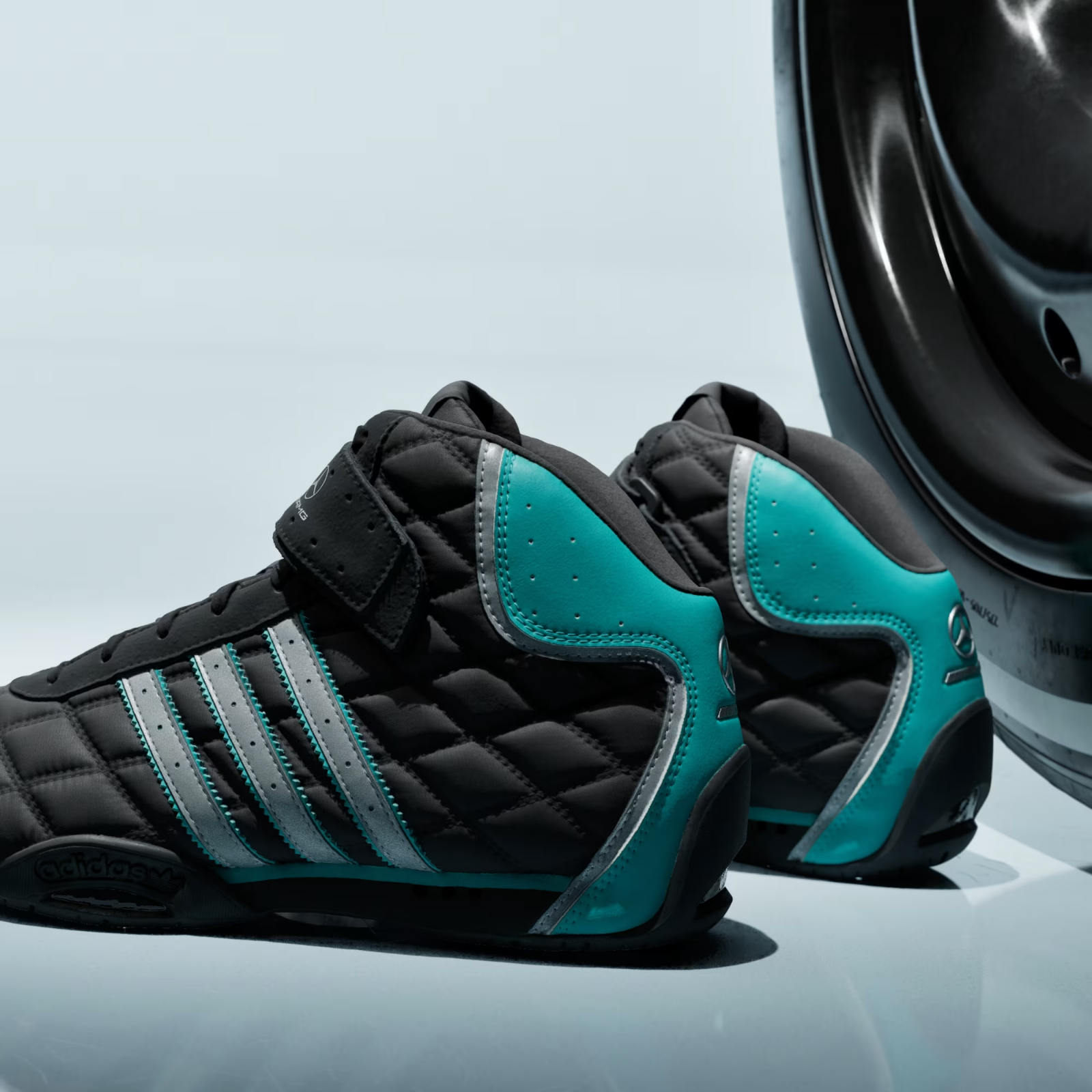Adidas ADIRACER HI MERCEDES AMG PETRONAS F1 TEAM SHOES in  Black / Matte Silver