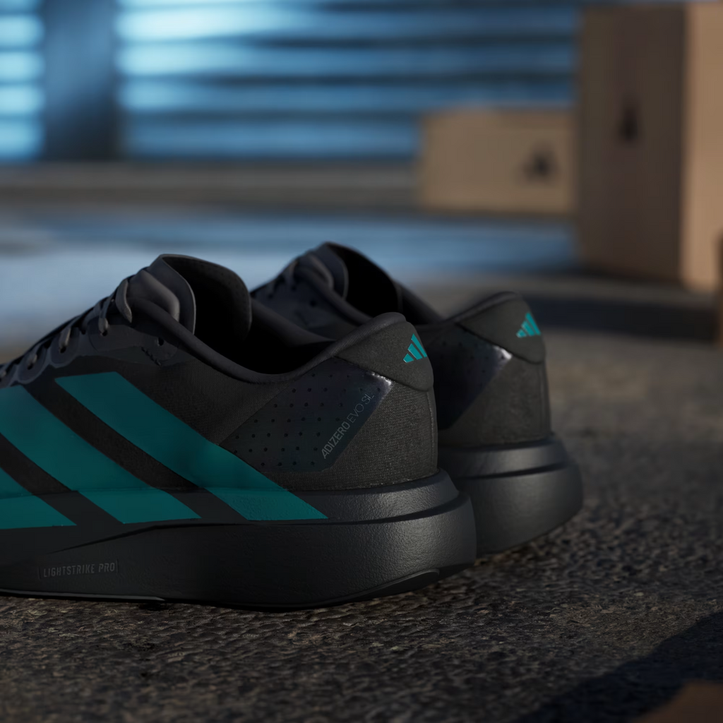Adidas Adizero Evo SL Shoes in Black/Pure Teal/Grey Four