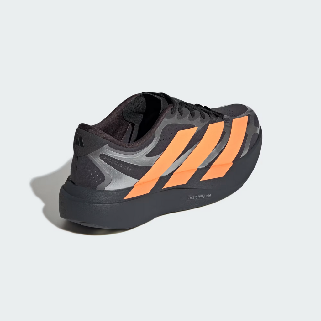 Adidas ADIZERO EVO SL EXO Shoes in Carbon/Lucid Orange/Silver Metallic