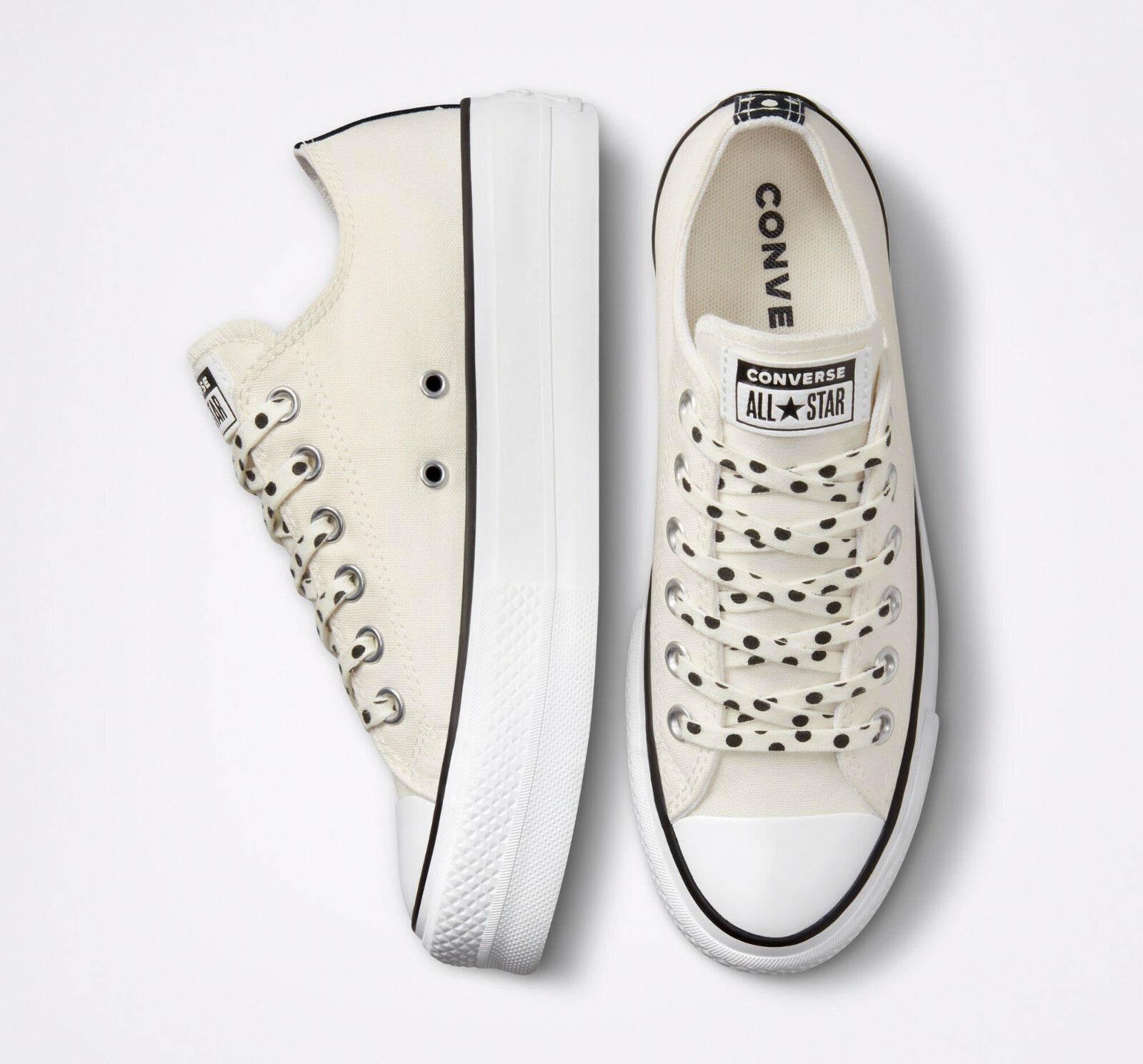 Converse Womens Chuck Taylor All Star Lift Platform Polka Dots Shoes Ecru
