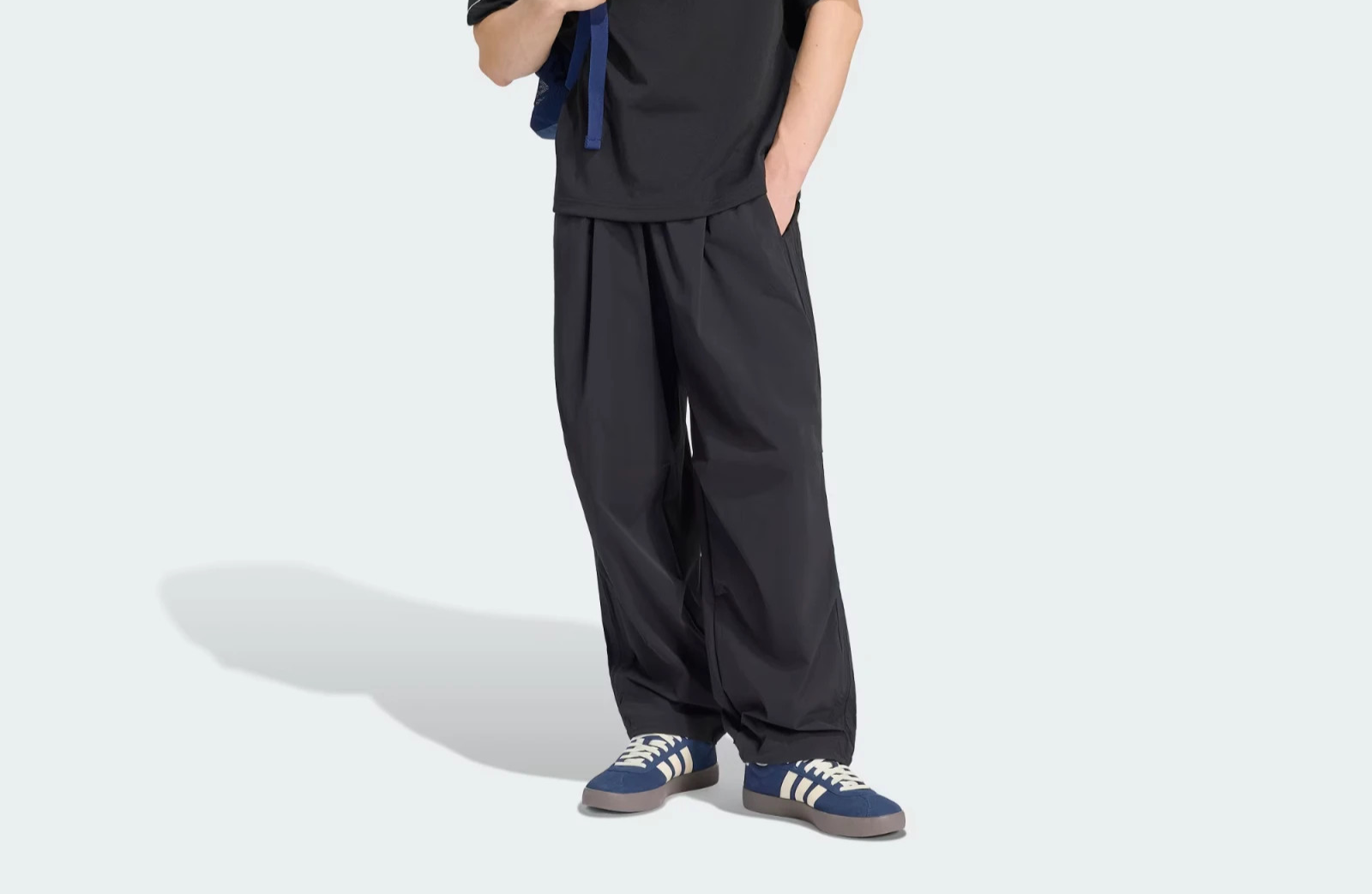 Adidas Men's City Tech 3 Stripes Loose Fit Tracksuit Bottoms Black