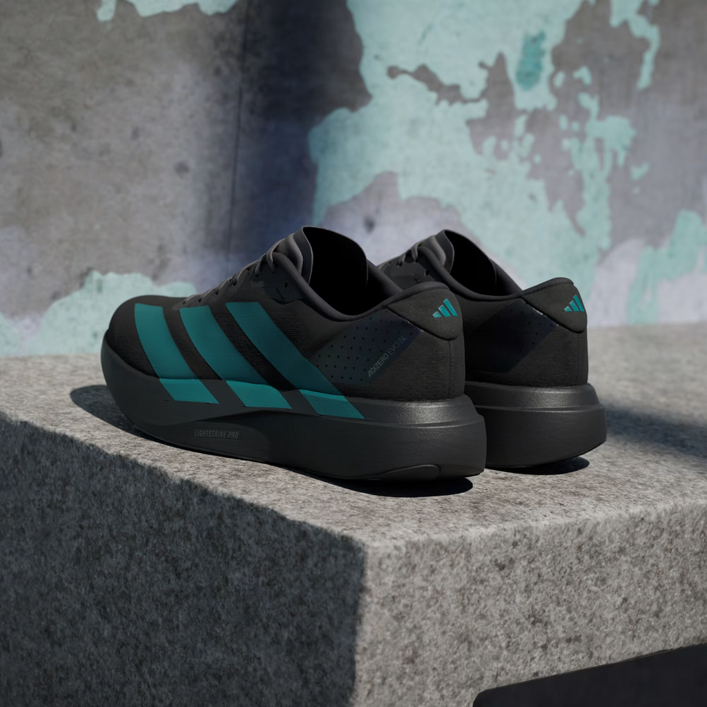 Adidas Adizero Evo SL Shoes in Black/Pure Teal/Grey Four