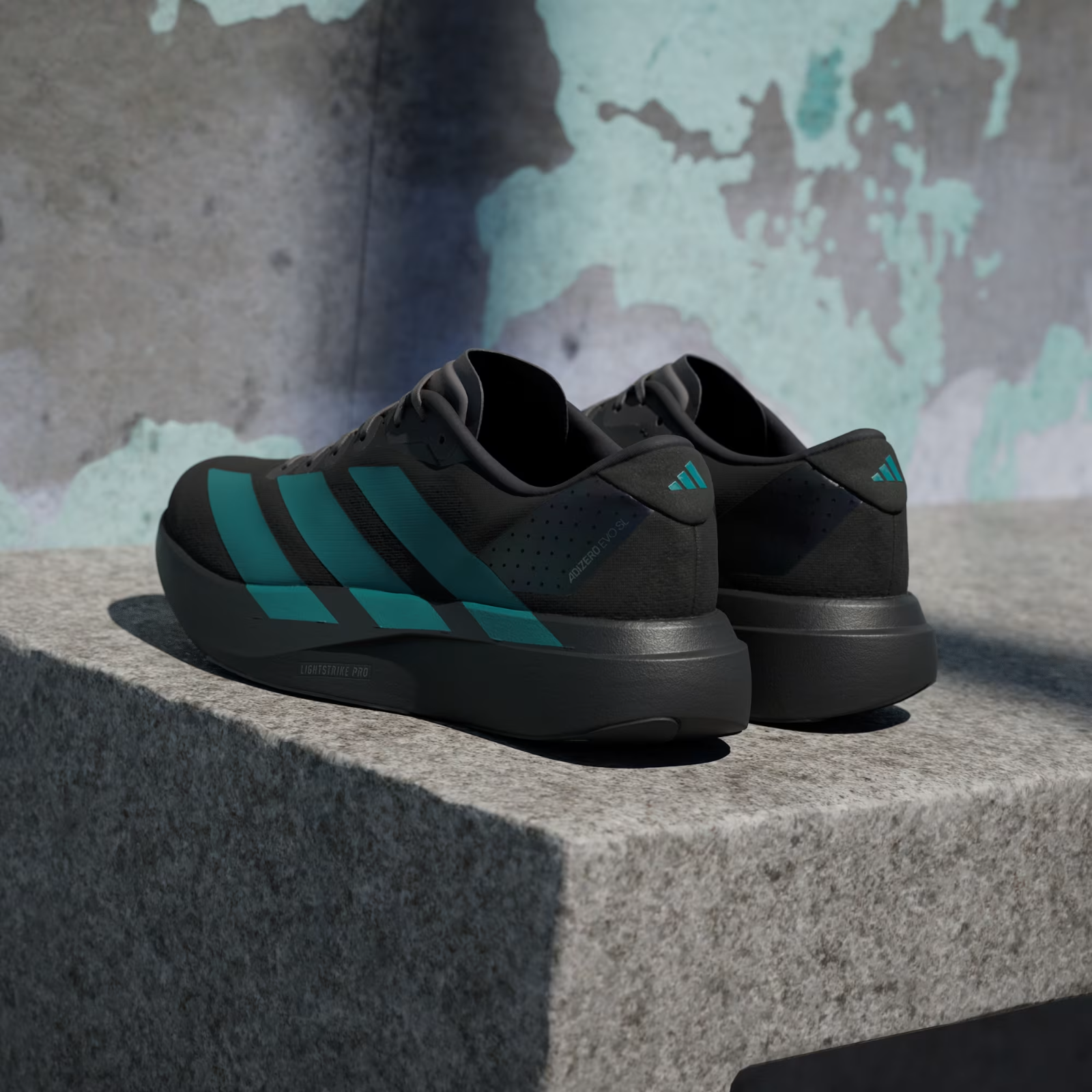 Adidas Adizero Evo SL Shoes in Black/Pure Teal/Grey Four
