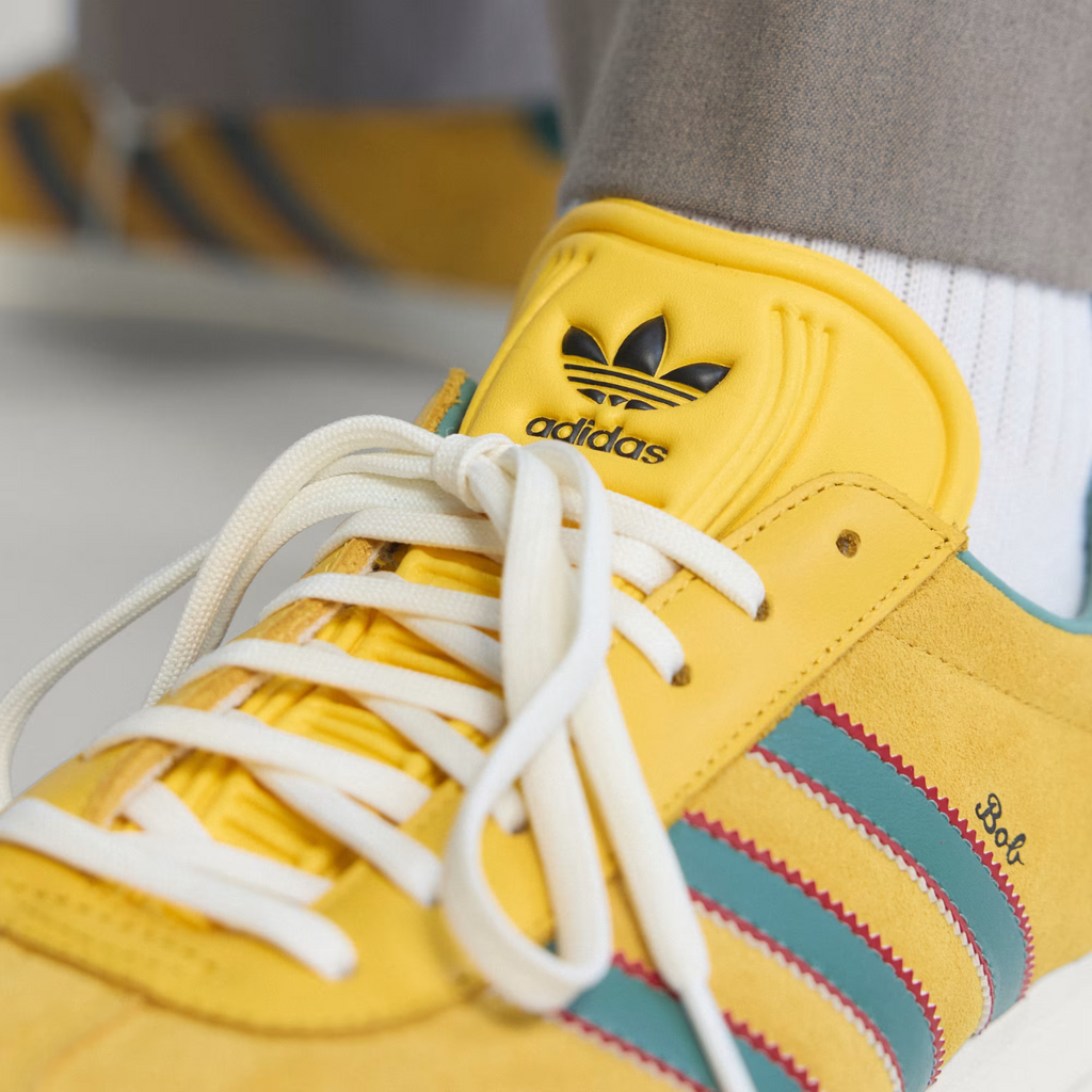 adidas Gazelle Jamaica x Bob Marley Shoes in Gold and White / Green
