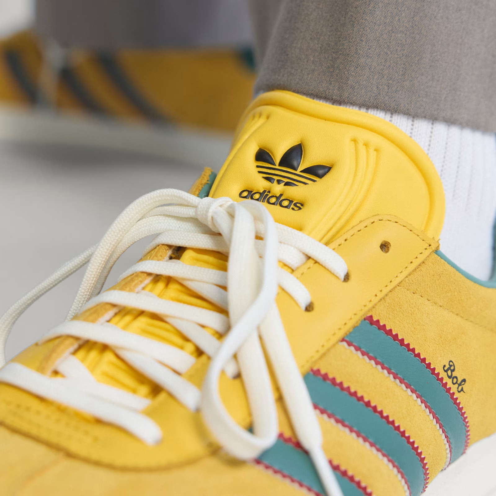 adidas Gazelle Jamaica x Bob Marley Shoes in Gold and White / Green